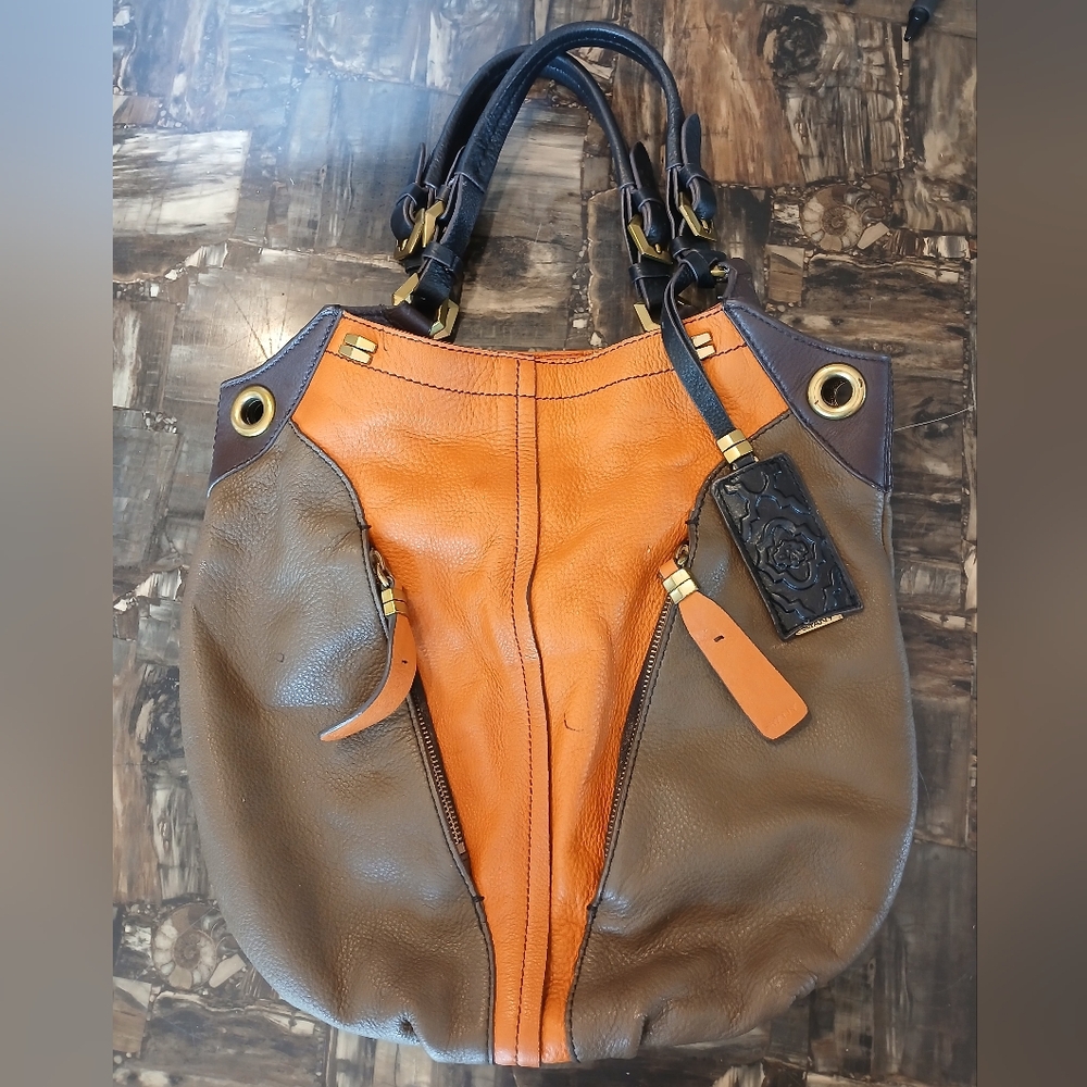 orYANY Orange and Brown Leather Shoulder Bag